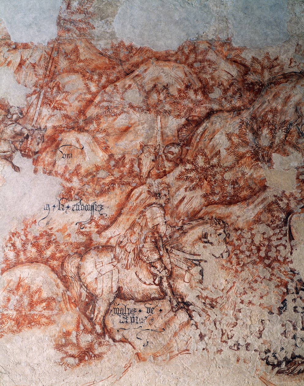 Sinopia (alamaalaus), yksityiskohta (fresko) tekijältä Antonio Pisanello