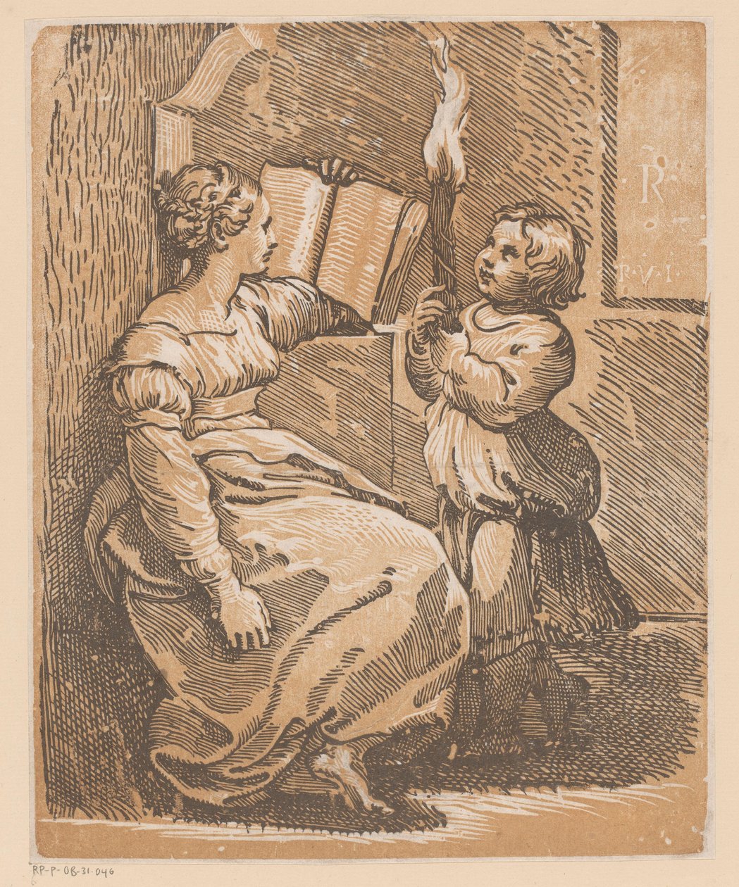 Sibylia lukemassa lapsen kanssa tekijältä Antonio da Trento (attributed to)
