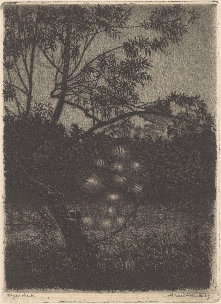 Puutarha, jossa valoisa puu tekijältä Arend Hendriks (signed by artist)