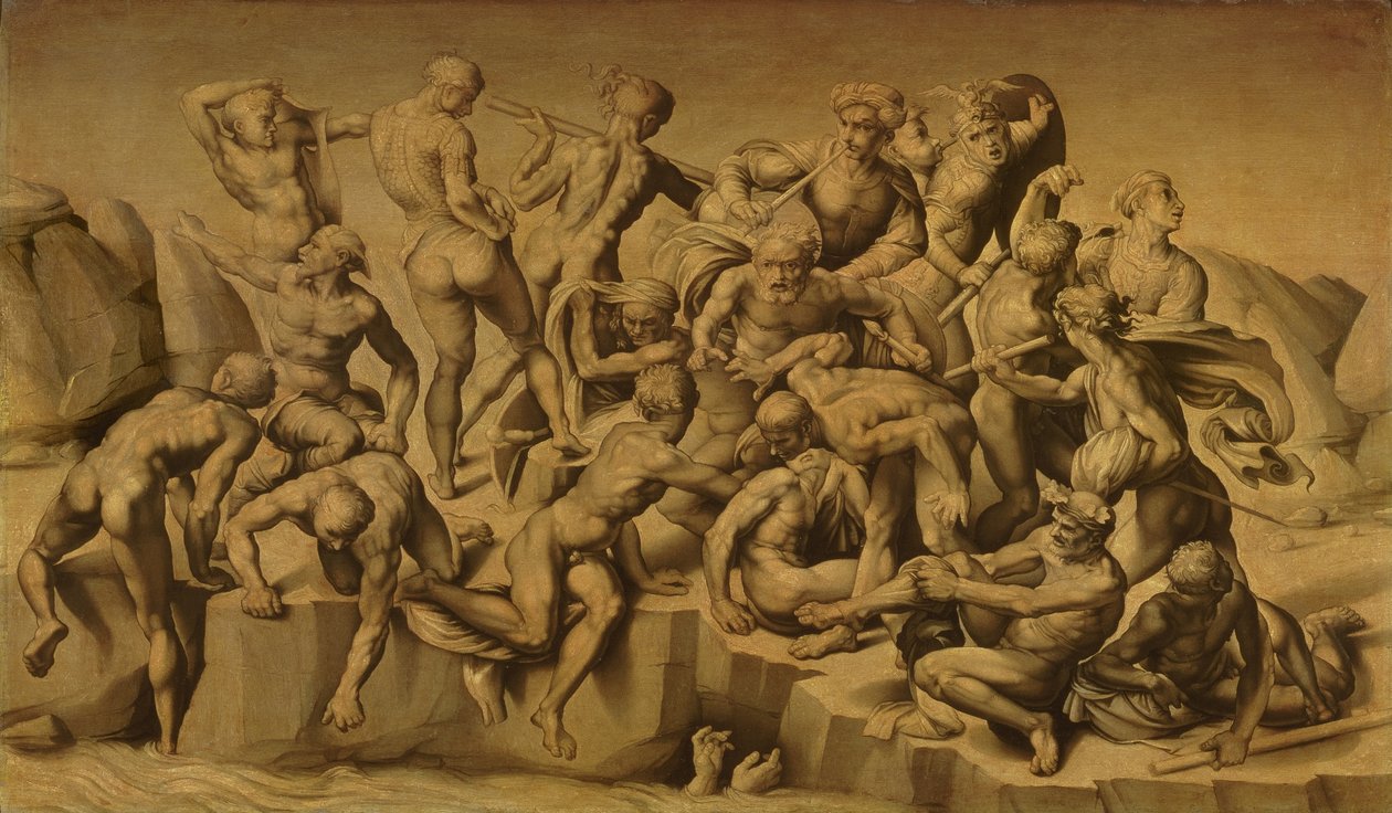 Cascinan taistelu eli uimarit Michelangelon (1475-1564) mukaan, 1542 tekijältä Aristotile da Sangallo