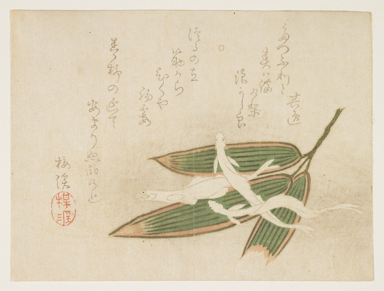 (Whitebait ja bambunlehdet), c. 1860 tekijältä Ariwara Baikei