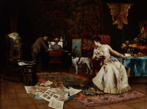 Taiteilijan studio (öljy paneelille) tekijältä Armand Toussaint