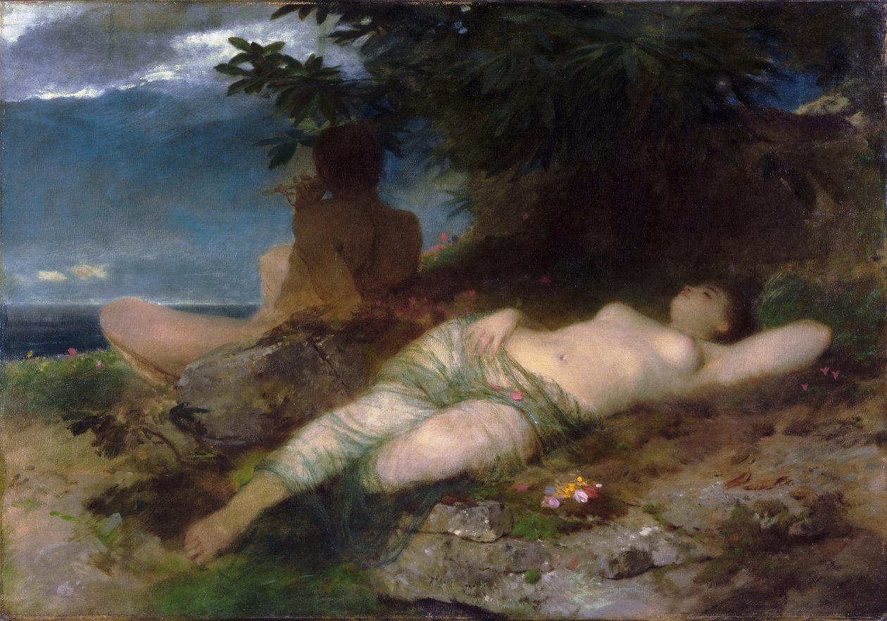Nymfi ja Satyr tekijältä Arnold Böcklin