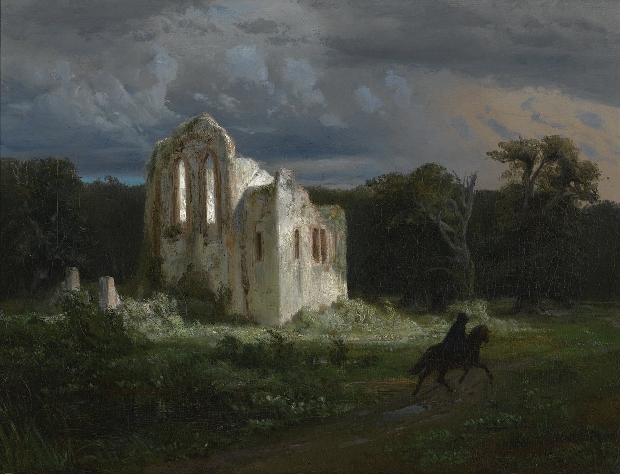 Kuunvalo maisema ja raunio tekijältä Arnold Böcklin