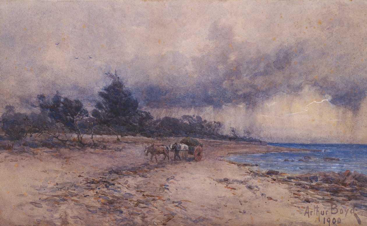 ei otsikko (merilevien kerääminen ennen myrskyä, Sandringhamin ranta) tekijältä Arthur Merric Boyd