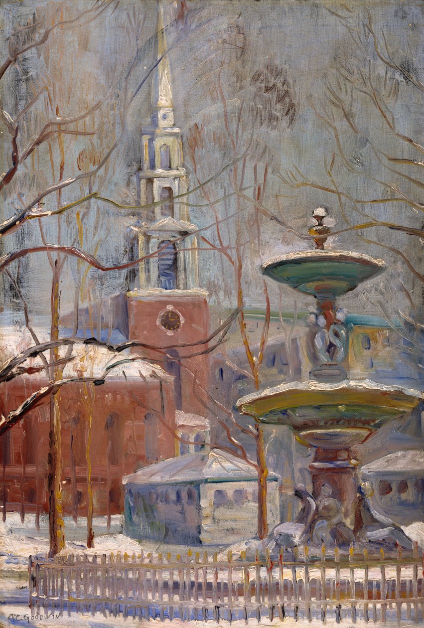 Park Street Boston Commonsissa, n. 1910-20 tekijältä Arthur Clifton Goodwin