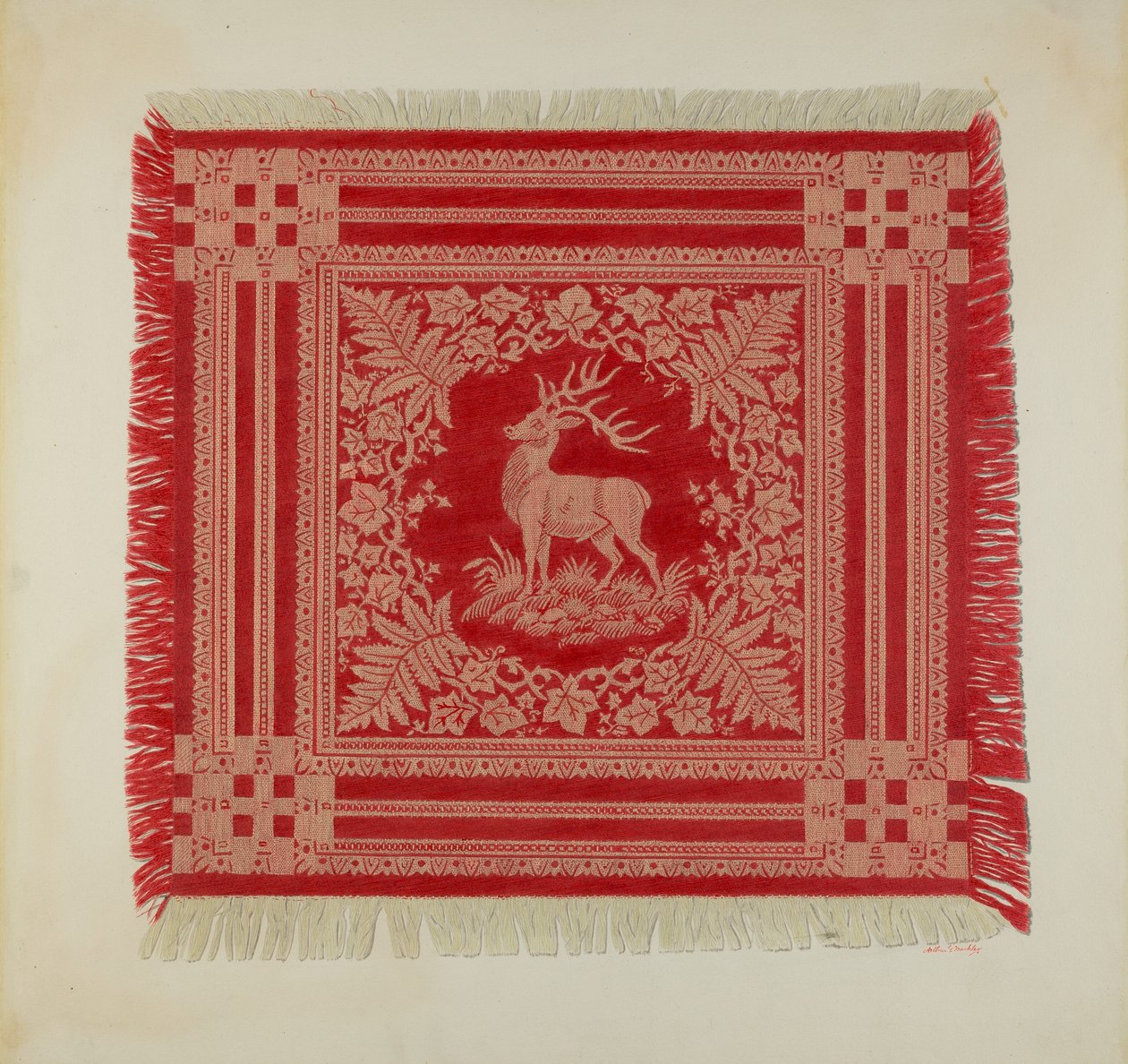 Punavalkoinen lautasliina (Deer Design) tekijältä Arthur G. Merkley