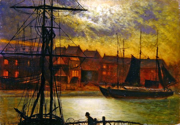 Veneitä Whitby Harborissa (öljy kankaalle) tekijältä Arthur Grimshaw