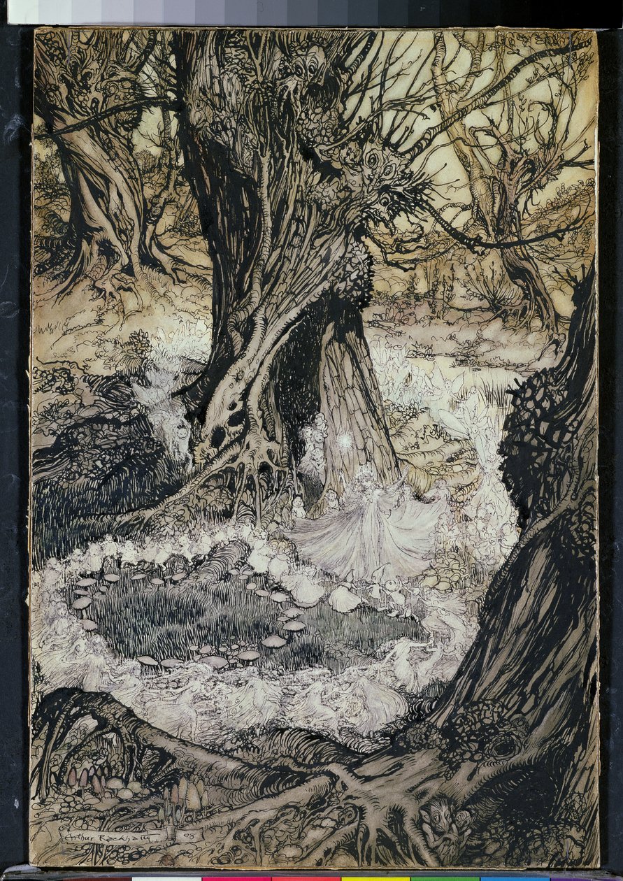 Huonekalut ja erilaiset esineet 1100- ja 1300-luvuilta tekijältä Arthur Rackham