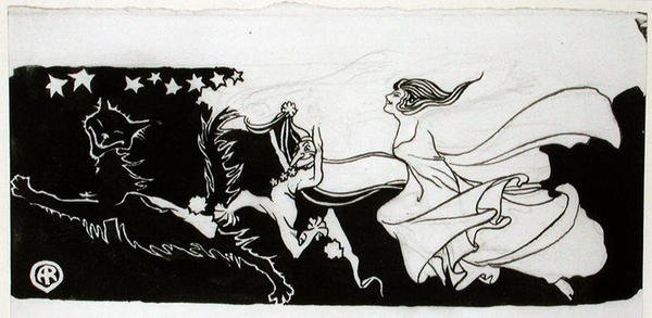 Starlight Frolics (kynä ja muste paperille) tekijältä Arthur Rackham