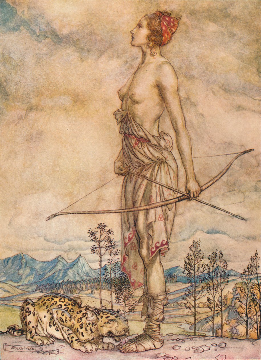 Metsästäjä Diane, v. 1920 tekijältä Arthur Rackham