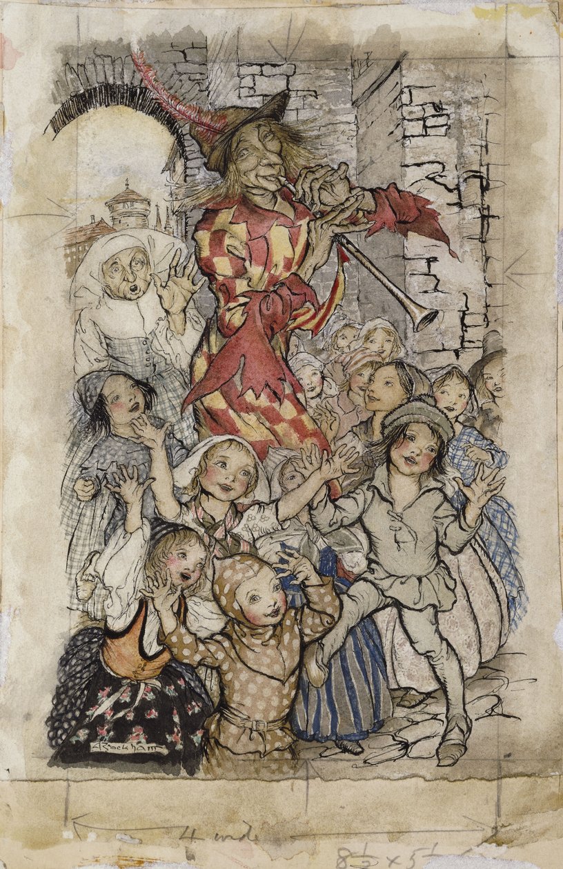 Pied Piper ja lapset, tekijältä Arthur Rackham