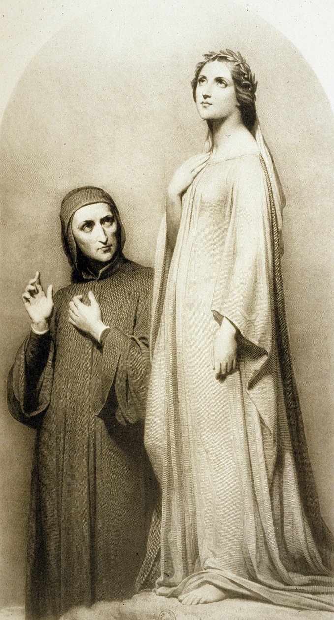 Dante ja Beatrice (kaiverrus) tekijältä Ary (after) Scheffer