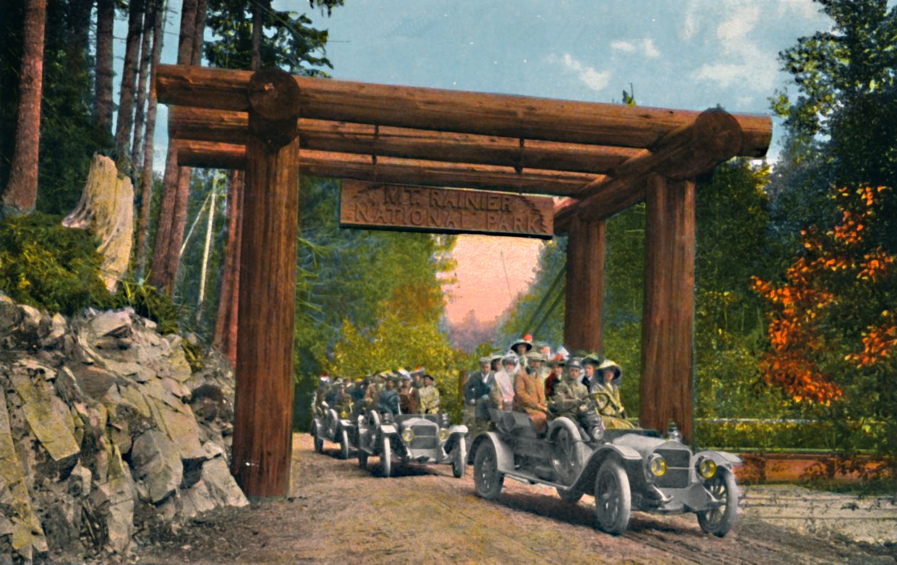 Sisäänkäynti Mount Rainierin kansallispuistoon, vuodelta 1916 tekijältä Asahel Curtis