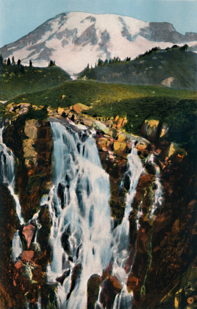 Myrtle Falls ja Mount Rainier, vuodelta 1916 tekijältä Asahel Curtis