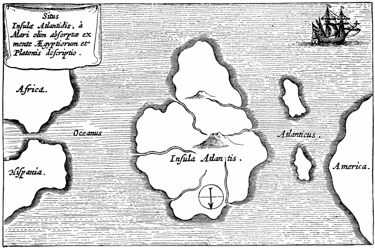 Atlantiksen kartta, "Mundus Subterraneus" tekijältä Athanasius Kircher