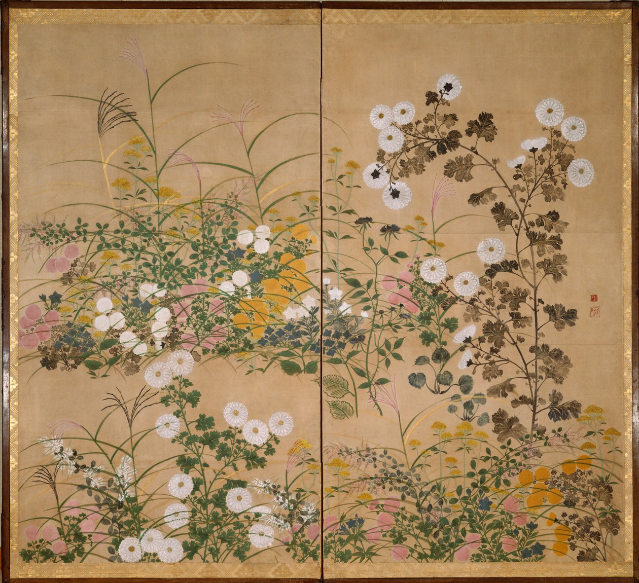 Tärkeitä taideteoksia Syksyn ruoho kuvitettu näyttö tekijältä attributed to Ogata Kōrin