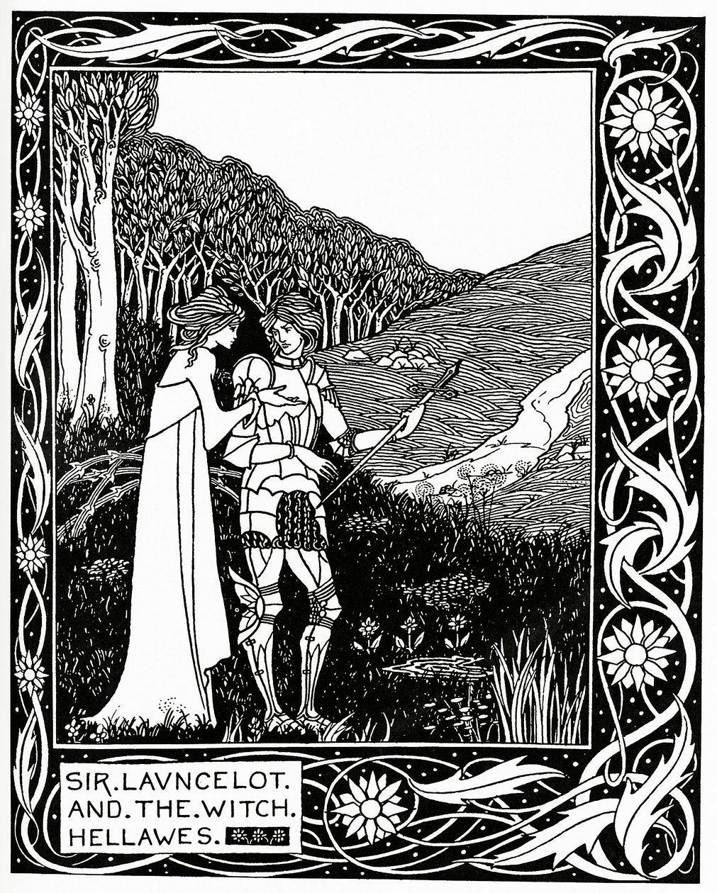 Sir Launcelot ja noita Hellawes 1870 tekijältä Aubrey Beardsley