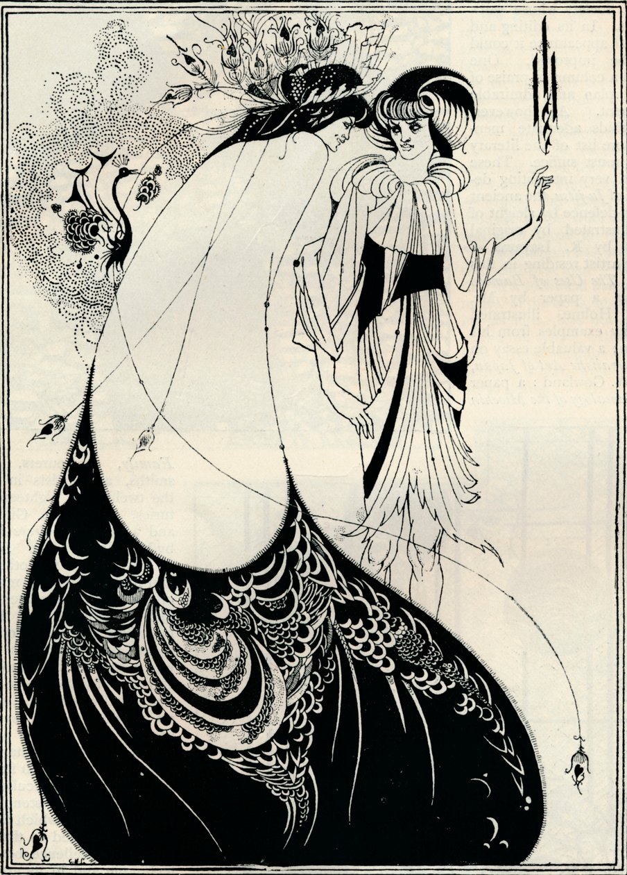 Riikinkukkotyttö, 1893 tekijältä Aubrey Beardsley