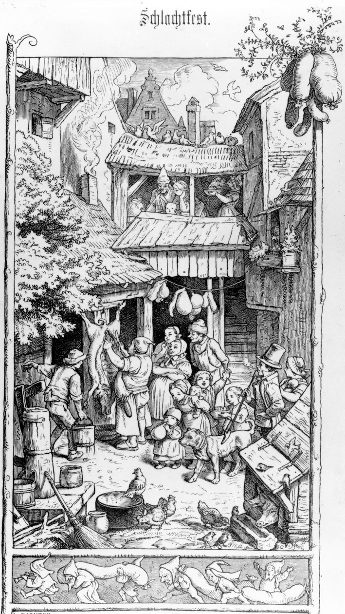 Saksalainen Schlachtfest, kaiverrus Adrian Ludwig Richter, 1861 tekijältä August Gaber