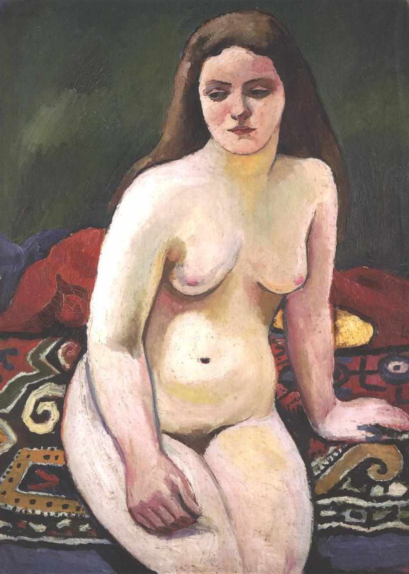 Akt auf gestricktem Teppich tekijältä August Macke