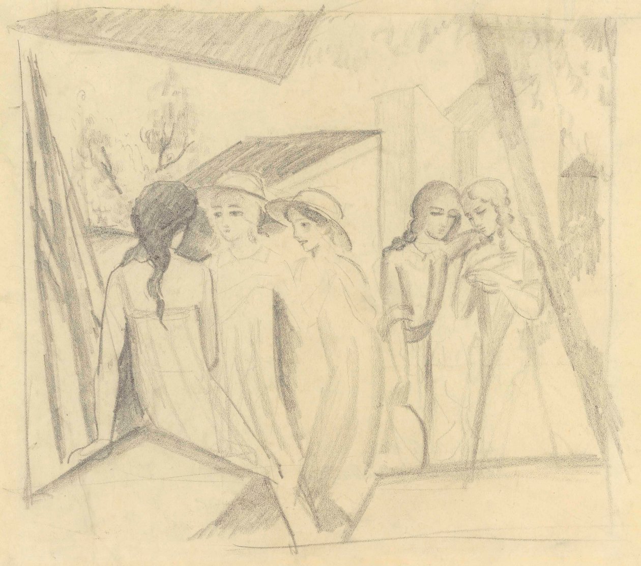 Fünf Mädchen an der Altane tekijältä August Macke