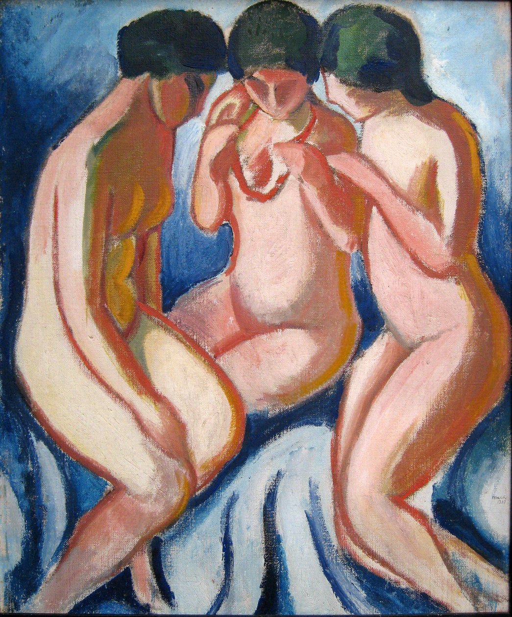 Kolme alastonta sinistä taustaa vasten tekijältä August Macke