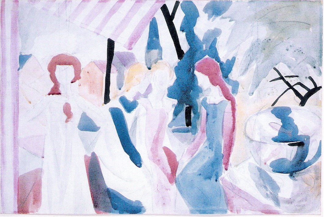 Vier Madchen auf einer Altane tekijältä August Macke
