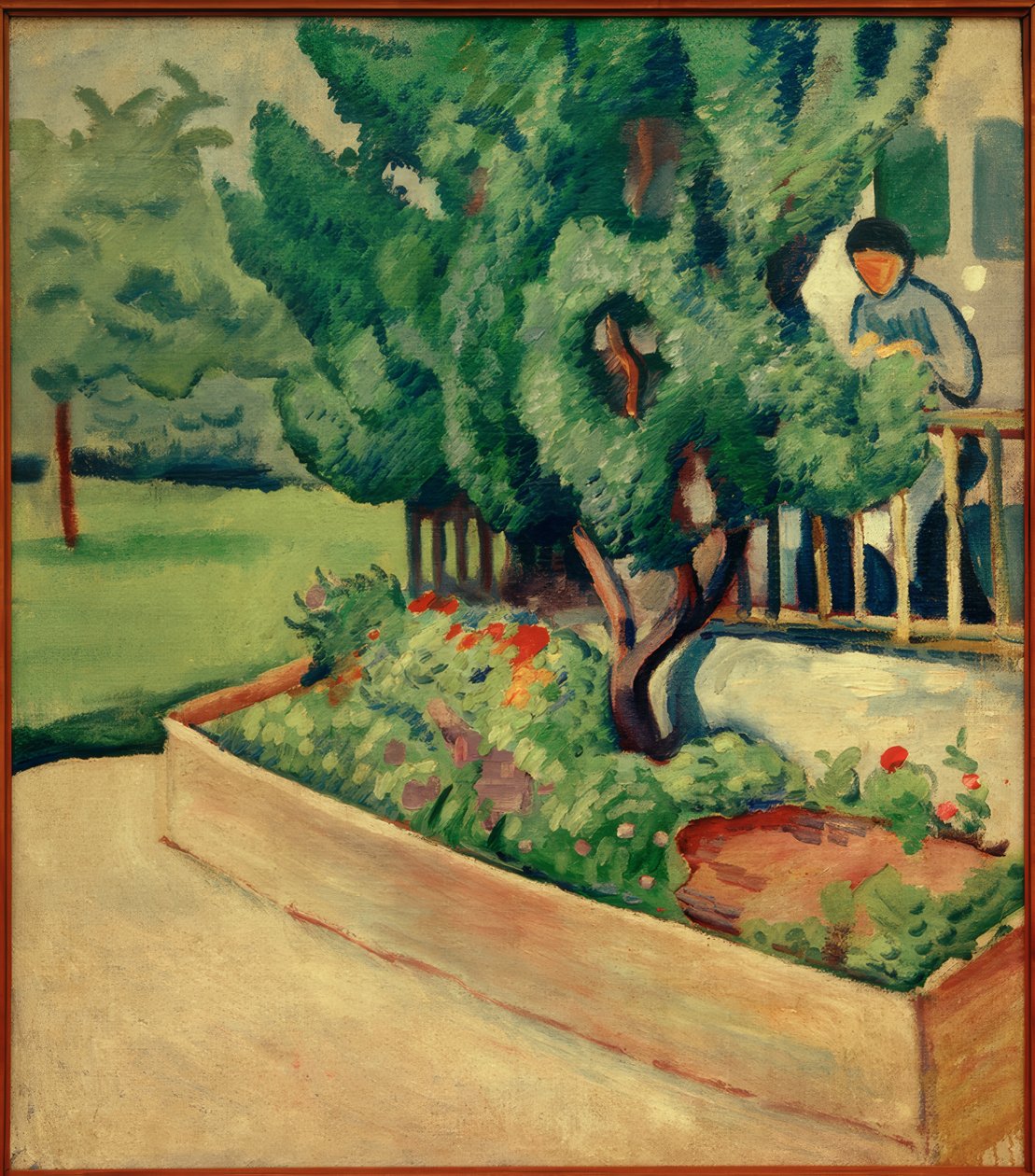 Vor dem Haus Tegernsee I:ssä tekijältä August Macke