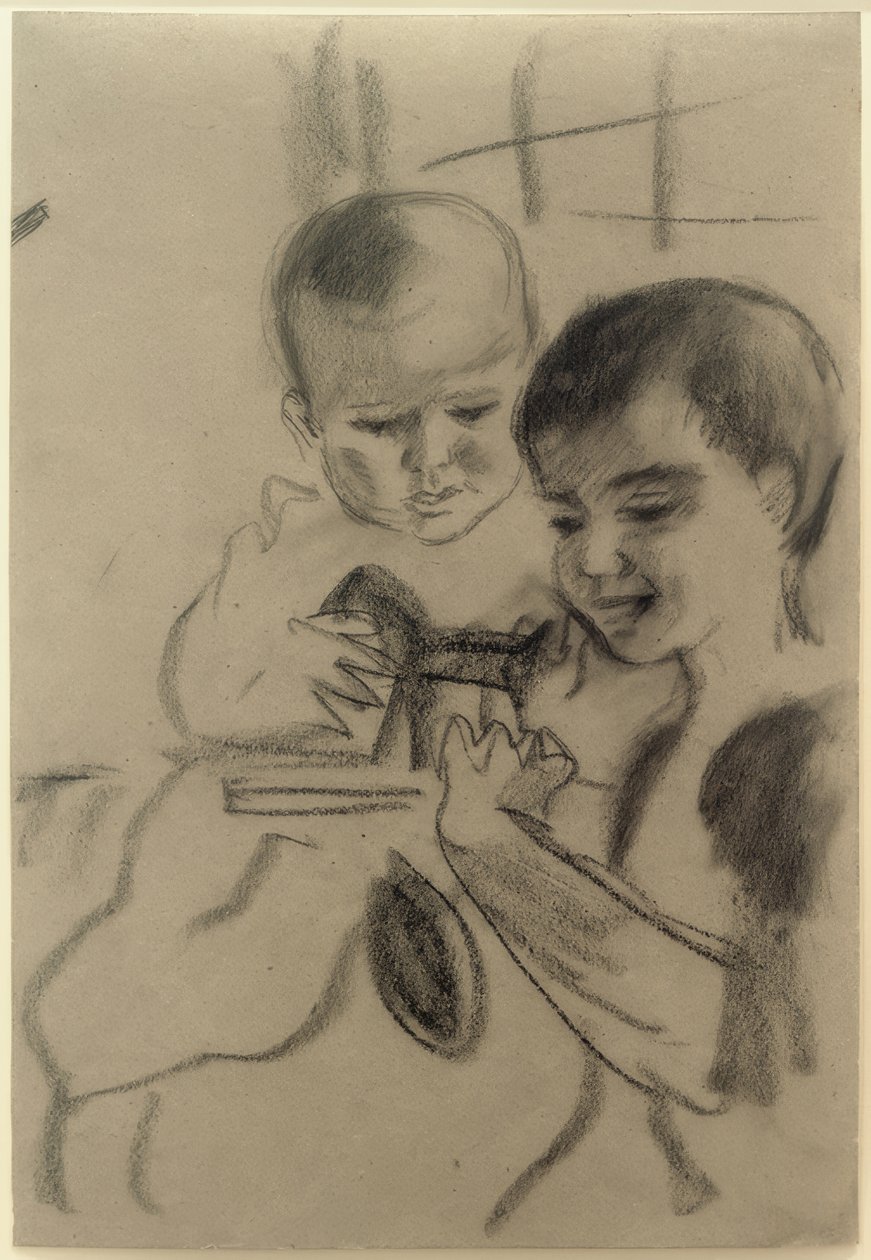 Walter und Wolfgang mit Pferdchen tekijältä August Macke