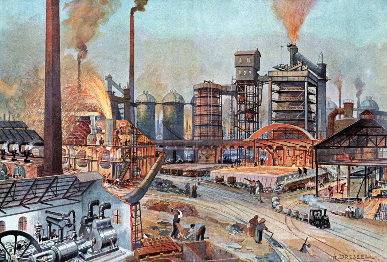 Terästeollisuus Saksassa, noin 1880 (kuva). tekijältä August (after) Dressel