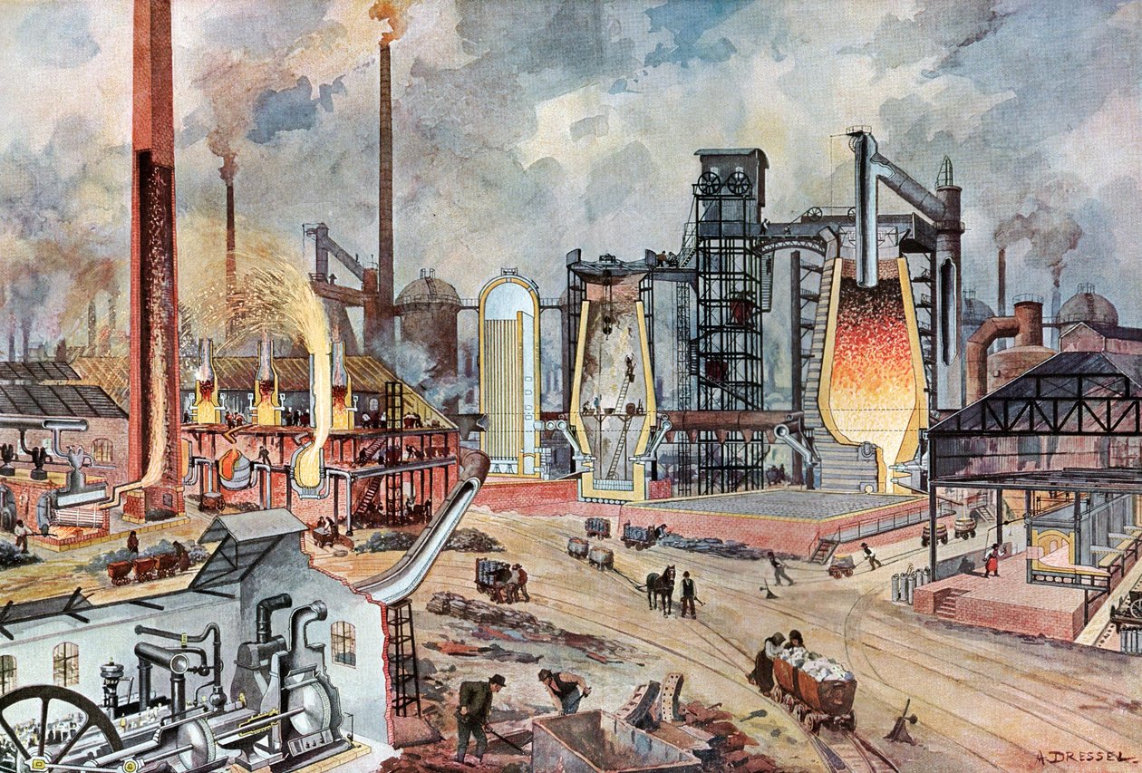 Terästeollisuus Saksassa, noin 1880 (kuva). tekijältä August (after) Dressel
