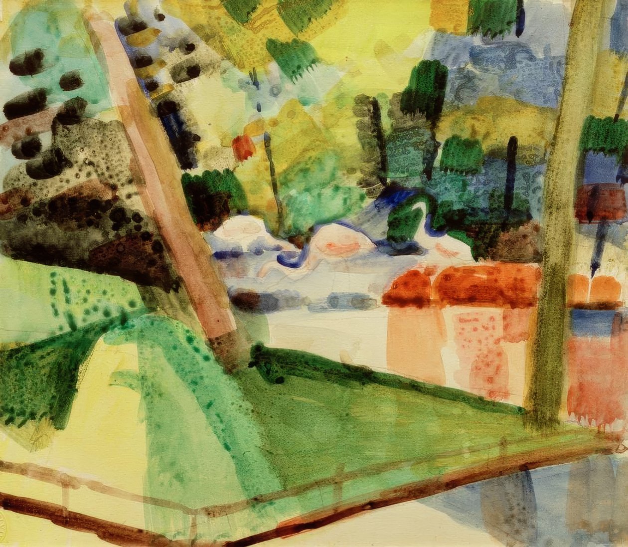 Flamingot eläintarhassa tekijältä August Macke
