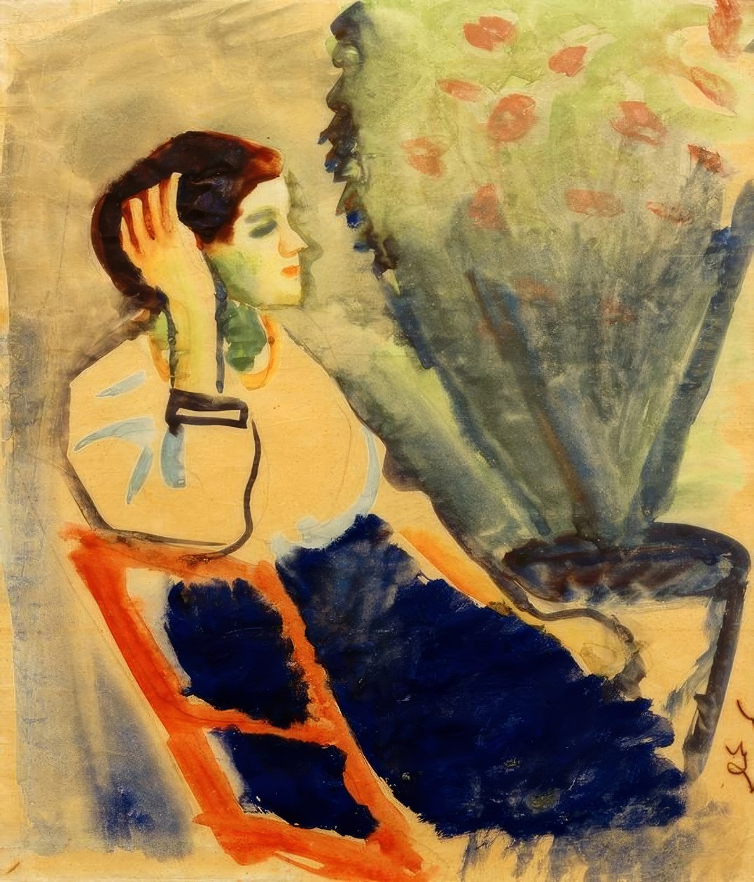Frau auf rotem Stuhl tekijältä August Macke