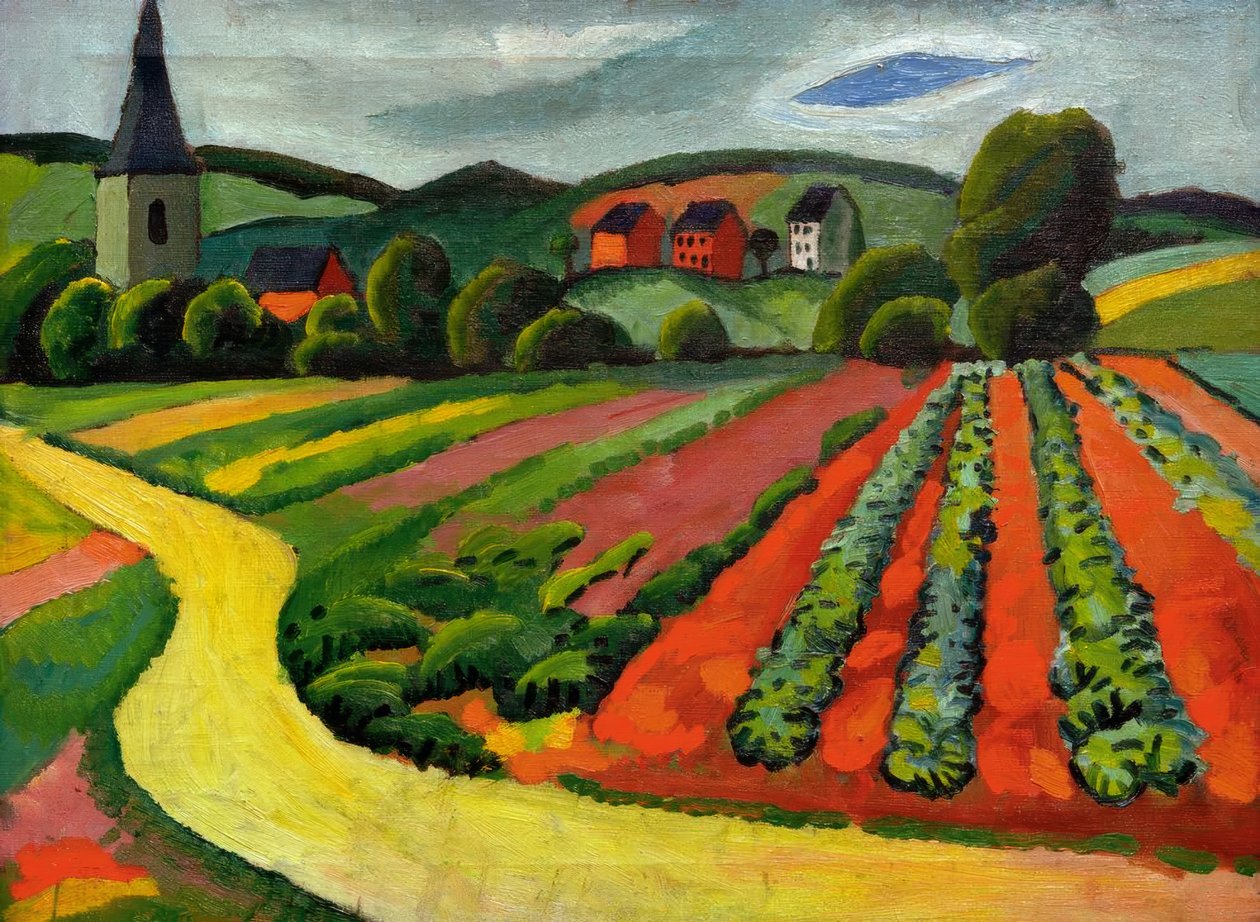 Landschaft mit Kirche und Weg tekijältä August Macke