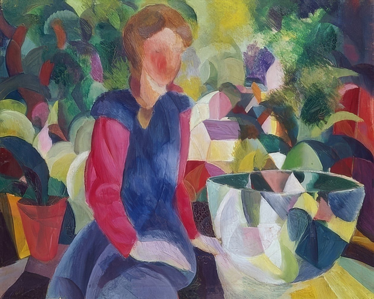 Tyttö kalakulholla. 1914 tekijältä August Macke