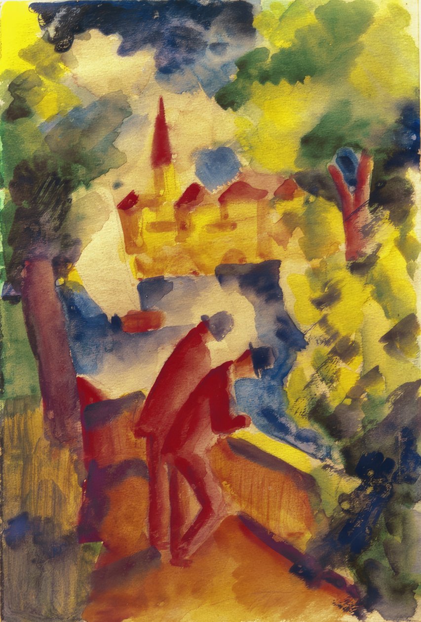 Miehet kadulla järven rannalla tekijältä August Macke