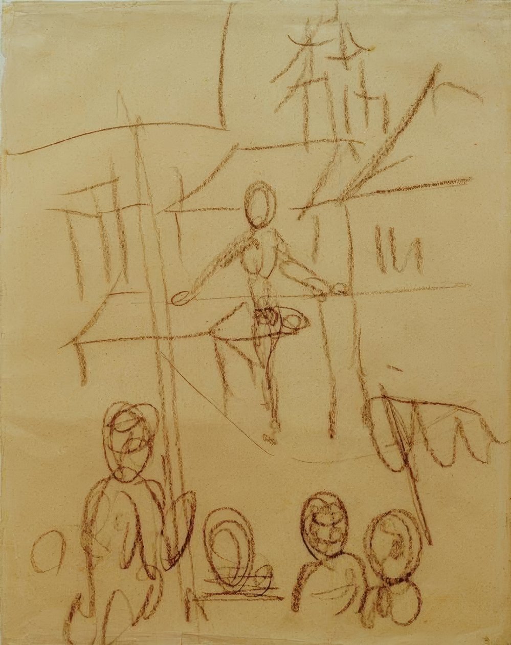 Köydenkävelijöitä torilla tekijältä August Macke