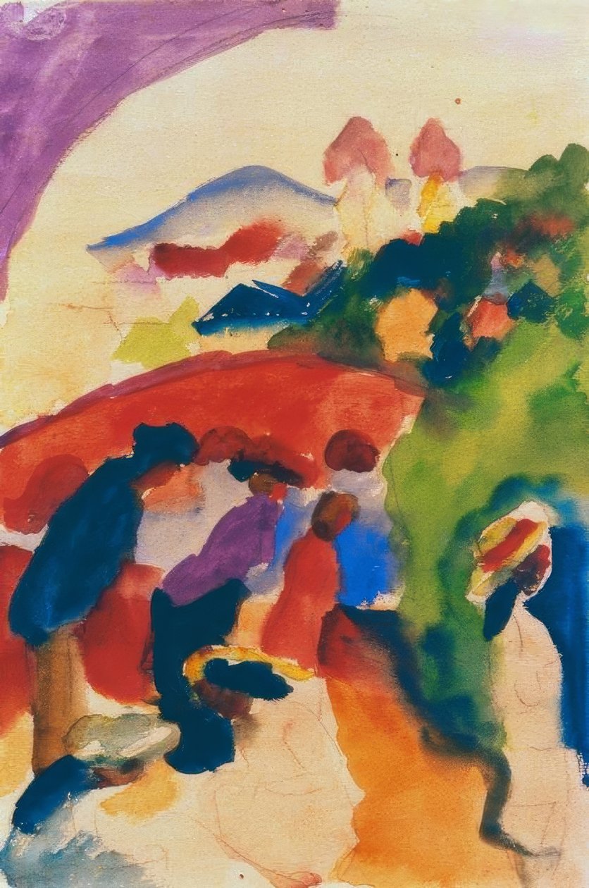 Spaziergänger mit Stadt tekijältä August Macke