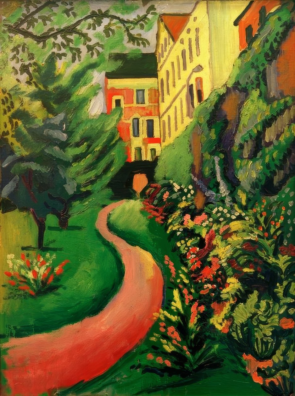 Unser Garten mit blühenden Rabatten tekijältä August Macke