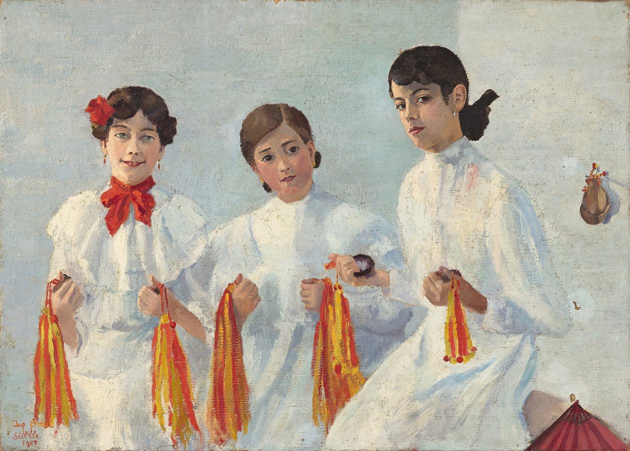 Trois jeunes Sevillanes - Auguste BREALin (1875-1938) maalaus, öljy kankaalle, 50,7 x 70 cm, 1907 - Musee Cantini tekijältä Auguste Breal