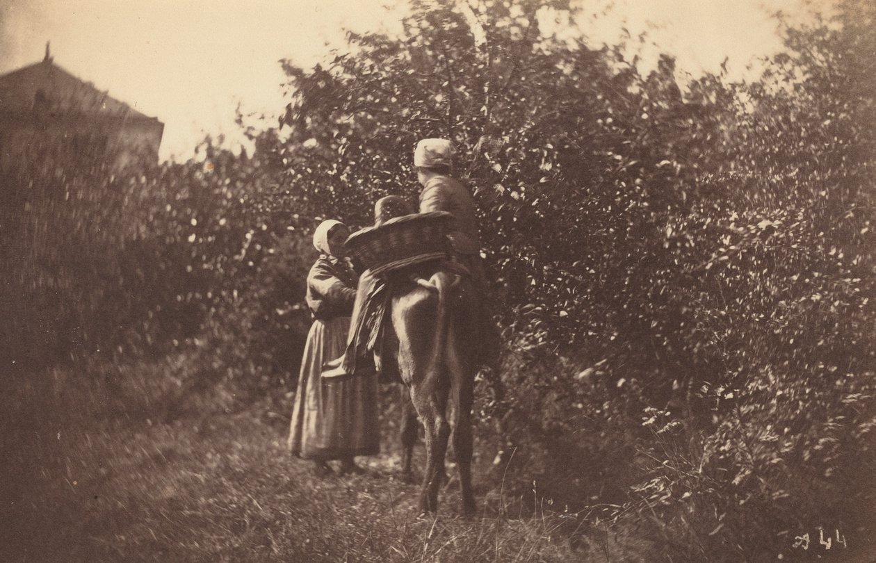 Kaksi naista aasin kanssa, 1870-luvun loppu. tekijältä Auguste Giraudon