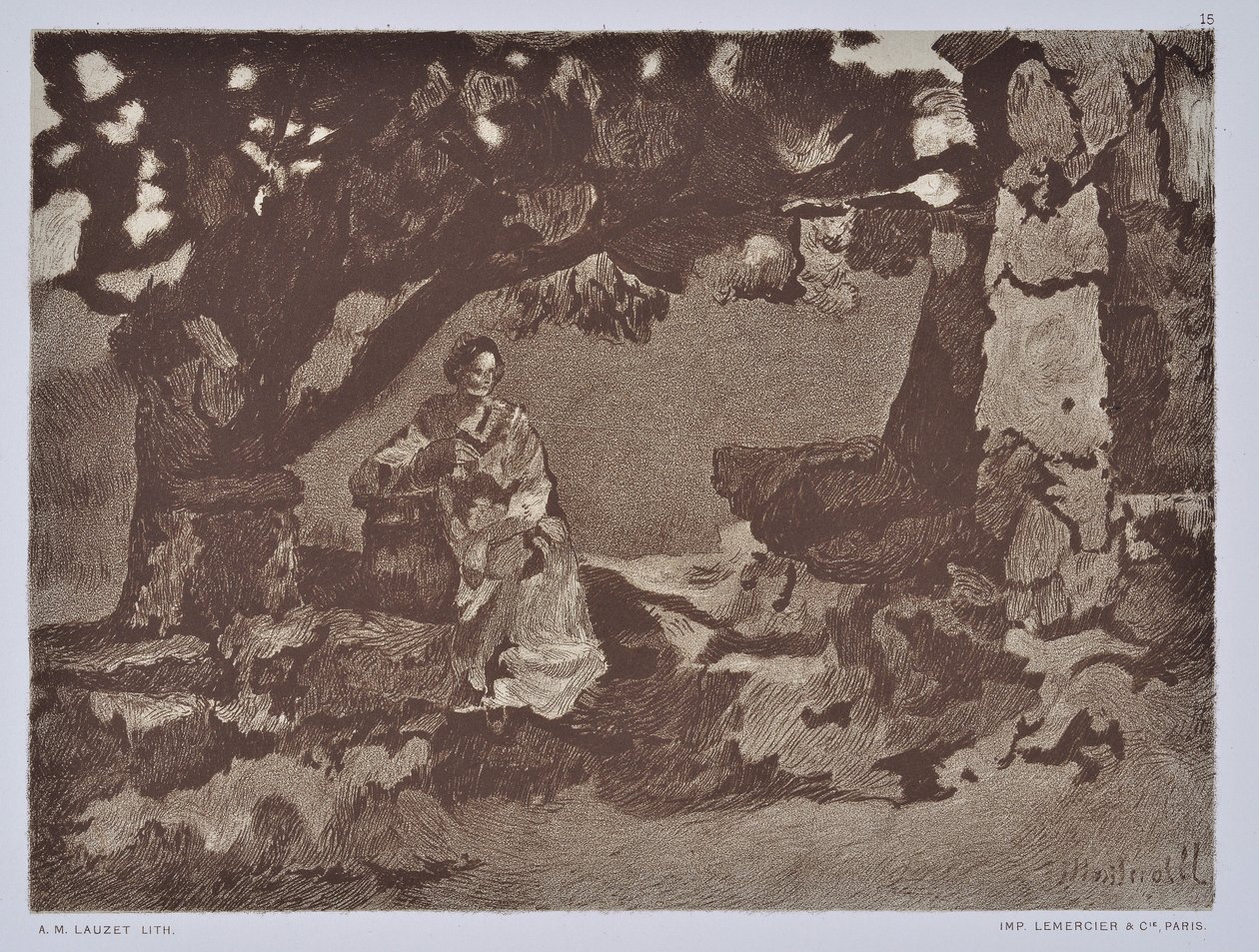 Nainen kaivolla (piirustus) tekijältä Auguste Lauzet