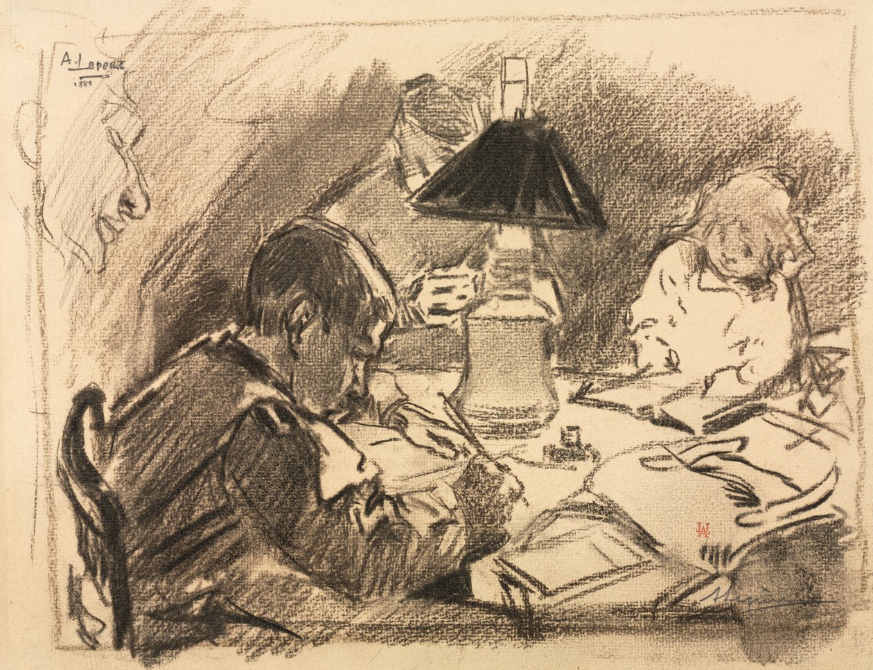 Lampun ympärillä, 1888. tekijältä Auguste Louis Lepère