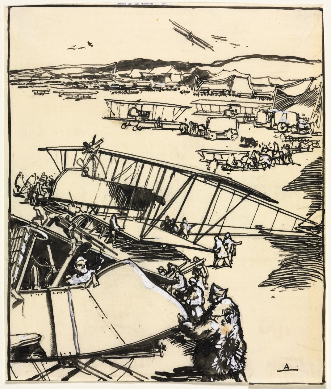 Lentokoneet maassa, 1914. tekijältä Auguste Louis Lepère