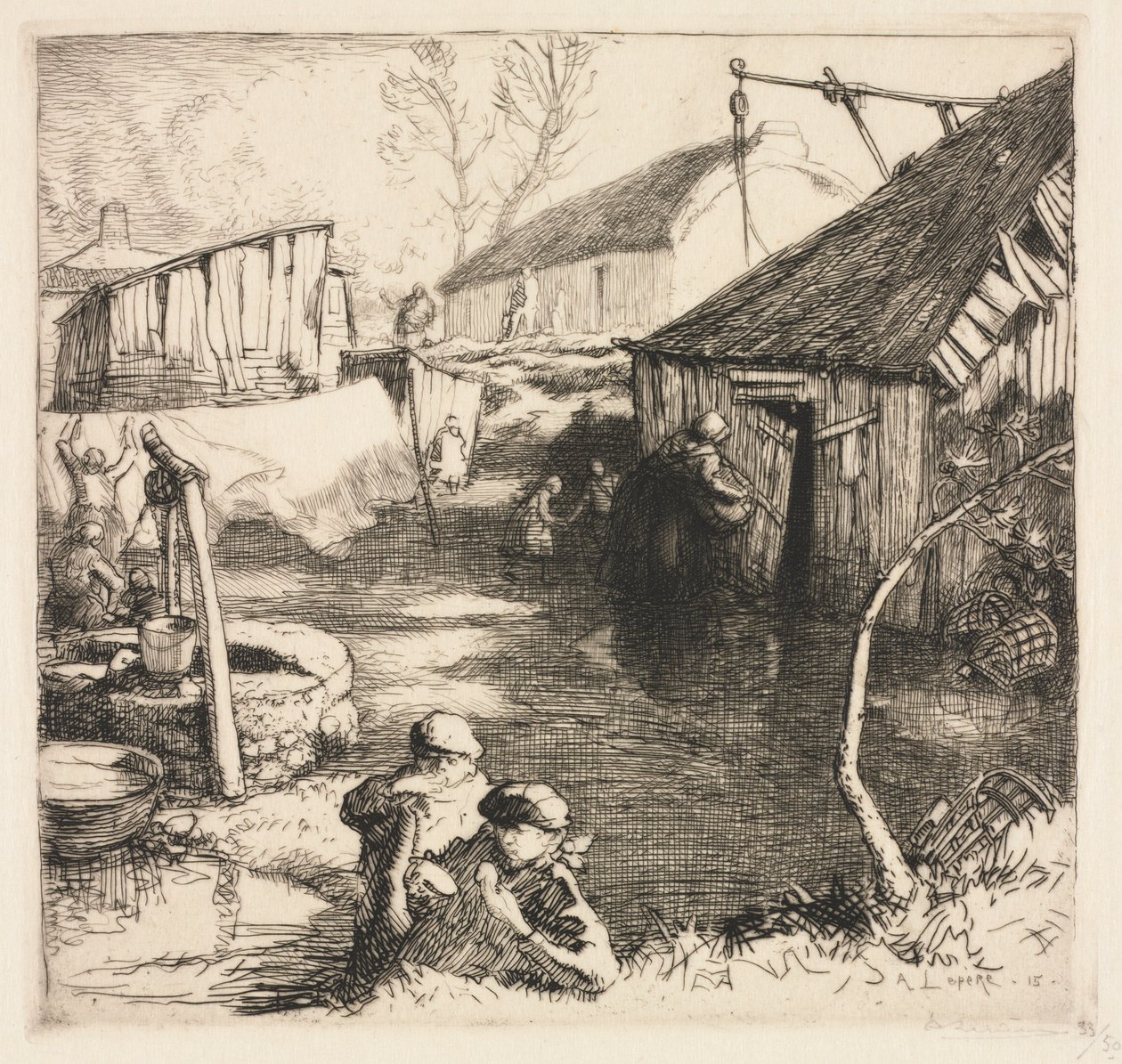Kalastajakortteli Saint-Jean-de-Monts, 1915. tekijältä Auguste Louis Lepère