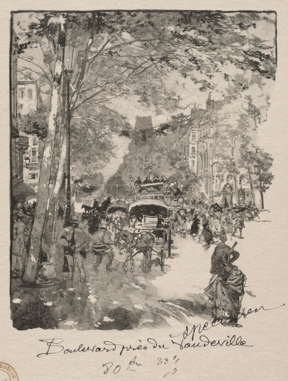 Boulevard lähellä Vaudevilleä. tekijältä Auguste Louis Lepère