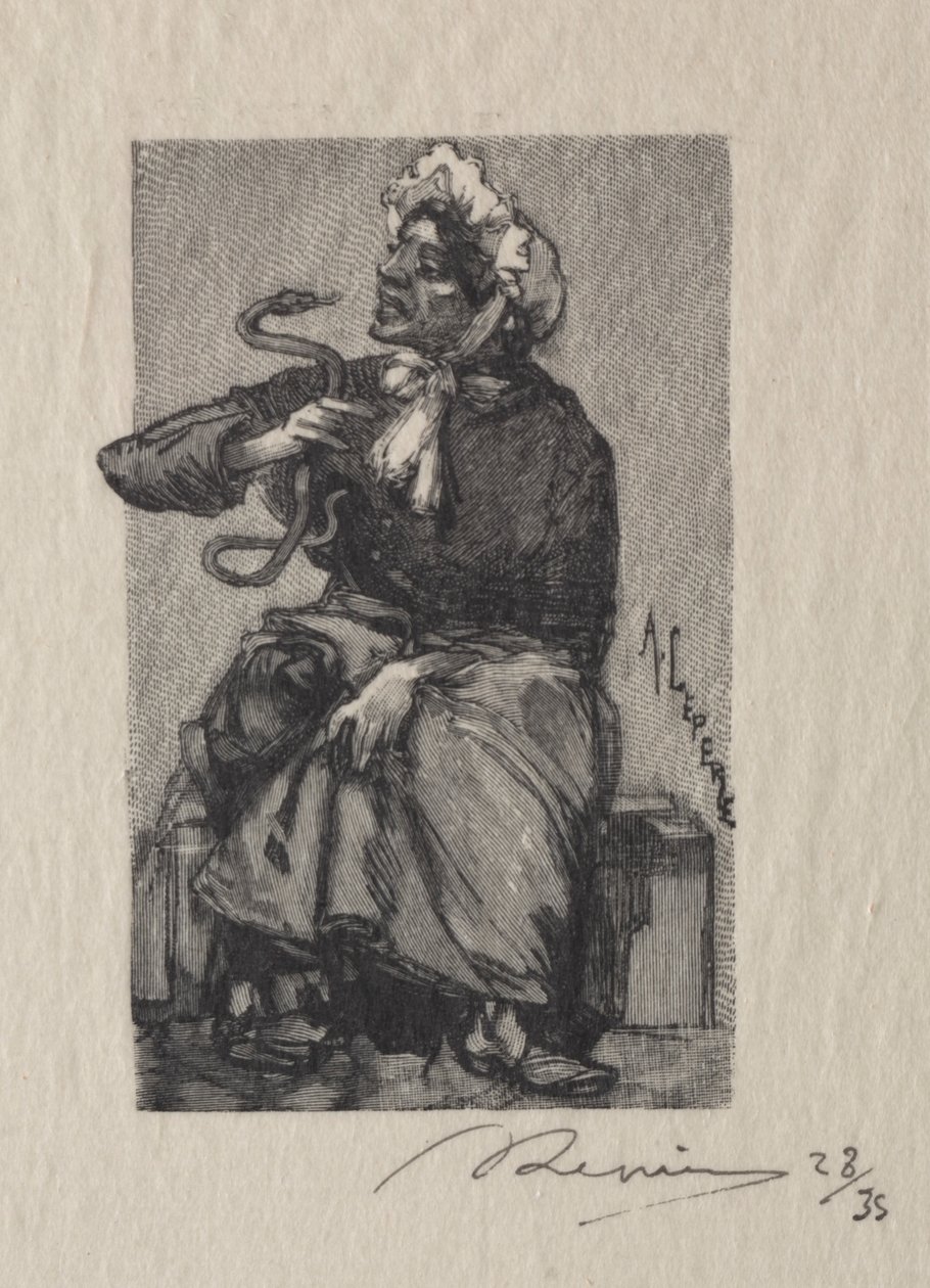 Käärmekauppias, 1889. tekijältä Auguste Louis Lepère