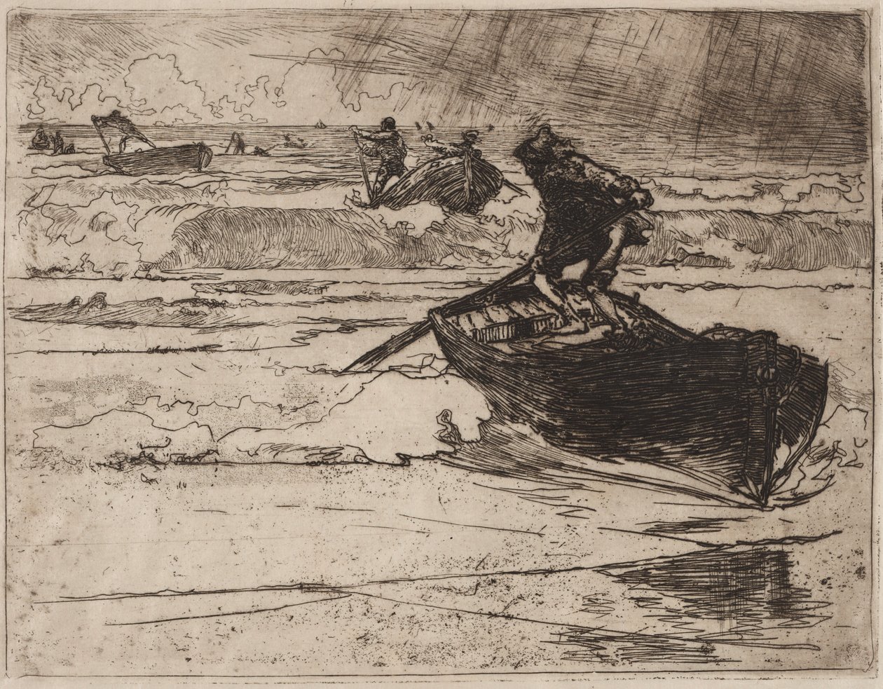 Kalastajat pakenevat ennen myrskyä, 1892. tekijältä Auguste Louis Lepère