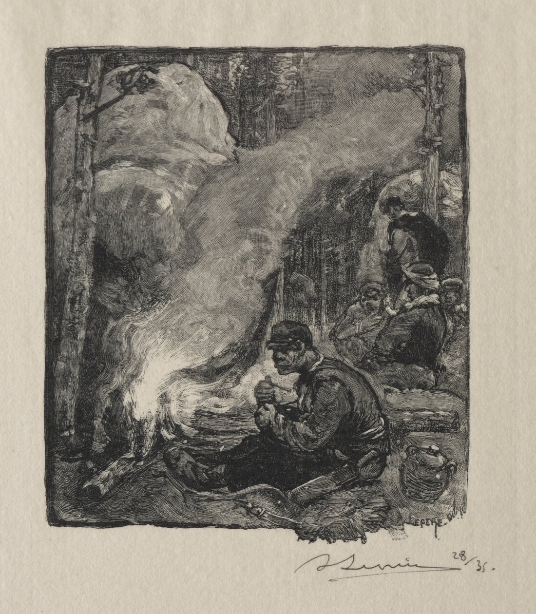 Metsätyöntekijöiden ateria, 1887. tekijältä Auguste Louis Lepère